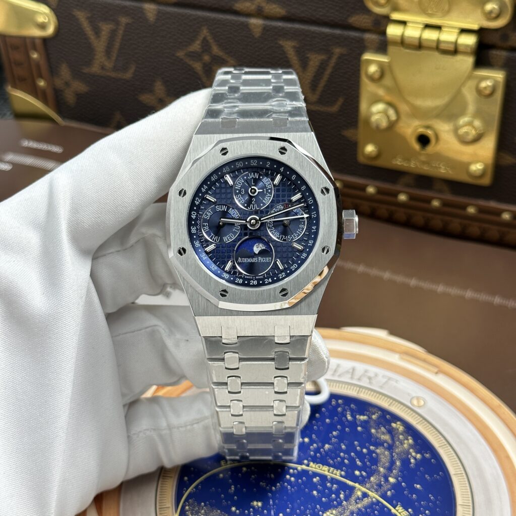 Đồng hồ Audemars Piguet Rep cao cấp Royal Oak Perpetual Calendar 26574ST mặt xanh dương dây kim loại 41mm (13)