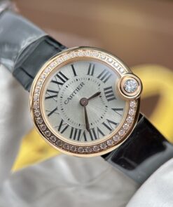 Đồng hồ Cartier Ballon Blanc Rep 11 nữ mạ vàng hồng viền đính đá xưởng AF 30mm (2)