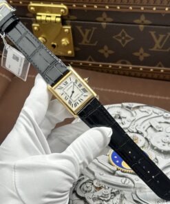 Đồng hồ Cartier Tank Louis Rep 11 mặt trắng dây da màu đen 27.8×38 (2)