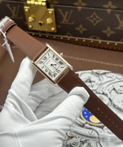Đồng hồ Cartier Tank Louis Replica 11 mặt trắng vỏ mạ vàng hồng dây da 27.8×38 (2)