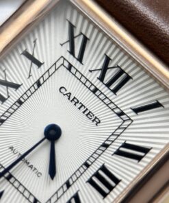 Đồng hồ Cartier Tank Louis Replica 11 mặt trắng vỏ mạ vàng hồng dây da 27.8×38 (2)