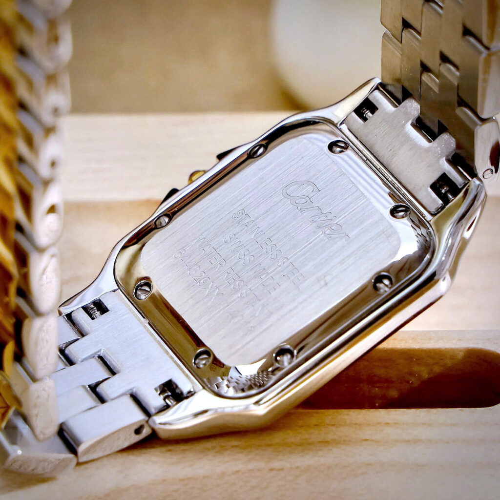 Đồng hồ Cartier nữ Panthere mặt trơn vàng champagne demi đính đá like auth 27x27mm 