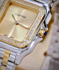 Đồng hồ Cartier nữ Panthere mặt trơn vàng champagne demi đính đá like auth 27x27mm