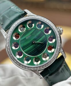 Đồng hồ Fendi Crazy Carats Replica 1 1 màu xanh lá cây đính đá quý 36mm (2)