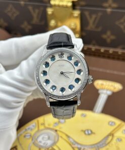 Đồng hồ Fendi Crazy Carats Replica 11 mặt khảm xà cừ trắng dây da đen 36mm (2)