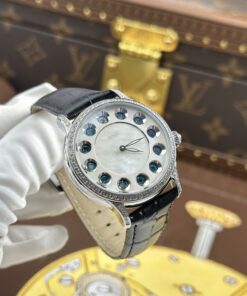 Đồng hồ Fendi Crazy Carats Replica 11 mặt khảm xà cừ trắng dây da đen 36mm (2)