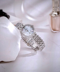 Đồng hồ Omega De Ville nữ dây kim loại mặt xà cừ đính đá like auth 28mm