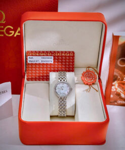 Đồng hồ Omega De Ville nữ dây kim loại mặt xà cừ đính đá like auth 28mm