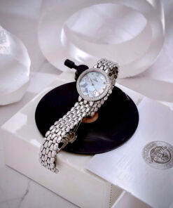 Đồng hồ Omega De Ville nữ dây kim loại mặt xà cừ đính đá like auth 28mm