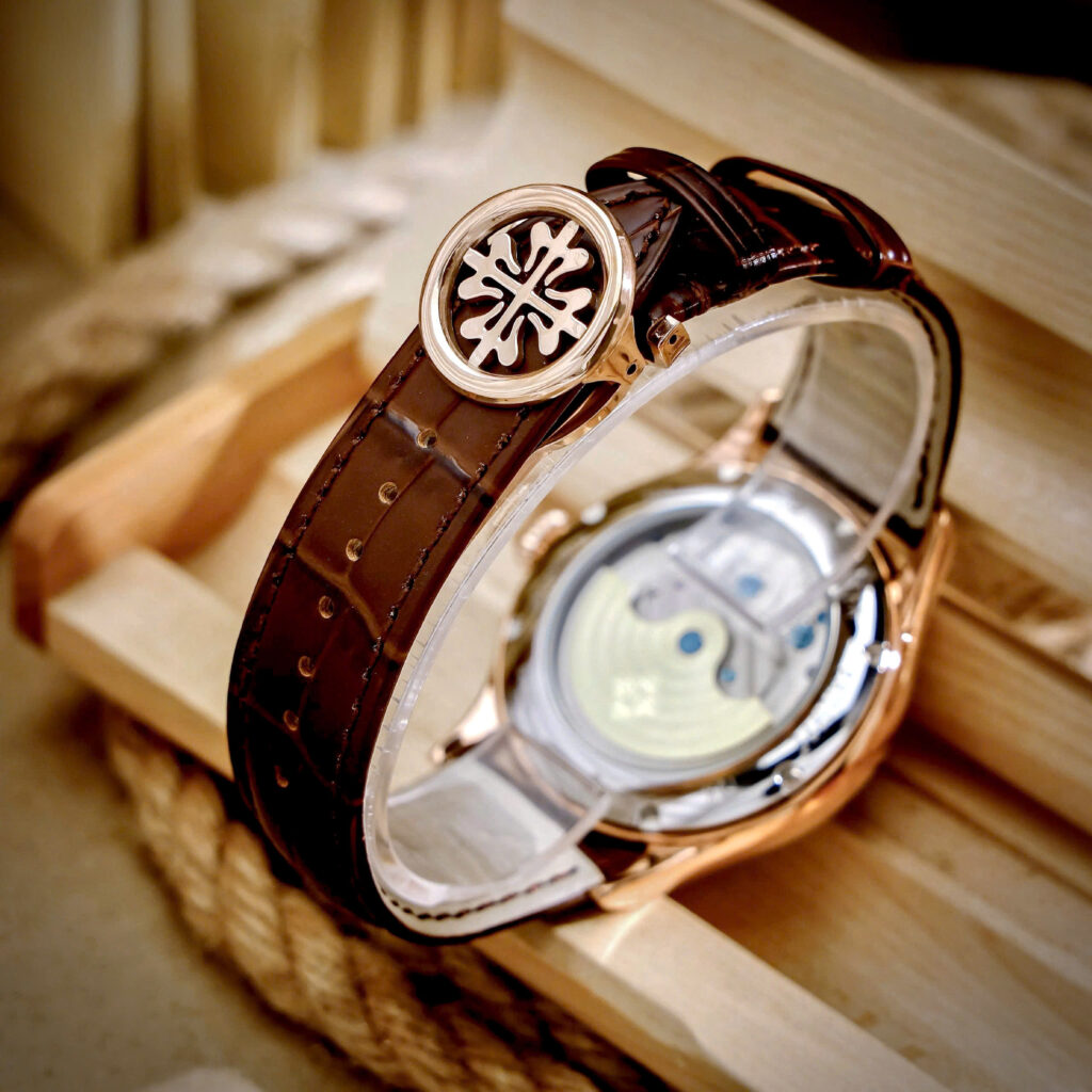 Đồng hồ Patek Philippe Genève nam vàng gold lộ cơ Tourbillon fake cao cấp 43mm