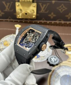 Đồng hồ Richard Mille RM055 Rep 11 vỏ gốm viền màu đồng dây cao su xưởng ZF 49.9×42 (1)