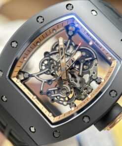 Đồng hồ Richard Mille RM055 Rep 11 vỏ gốm viền màu đồng dây cao su xưởng ZF 49.9×42 (1)