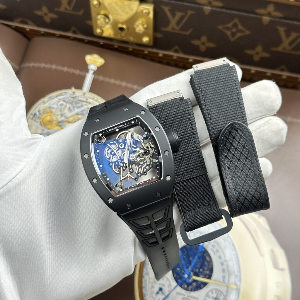 Đồng hồ Richard Mille RM055 Rep cao cấp vỏ gốm đen dây cao su xưởng ZF 49.9×42 (2)