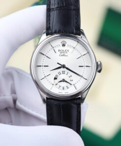 Đồng hồ Rolex Cellini 50525 Rep cao cấp mặt trắng dây da đen 39mm (2)