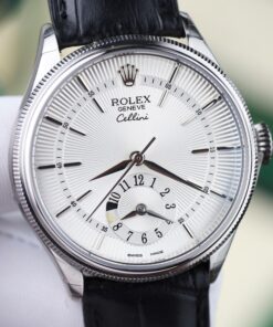Đồng hồ Rolex Cellini 50525 Rep cao cấp mặt trắng dây da đen 39mm (2)