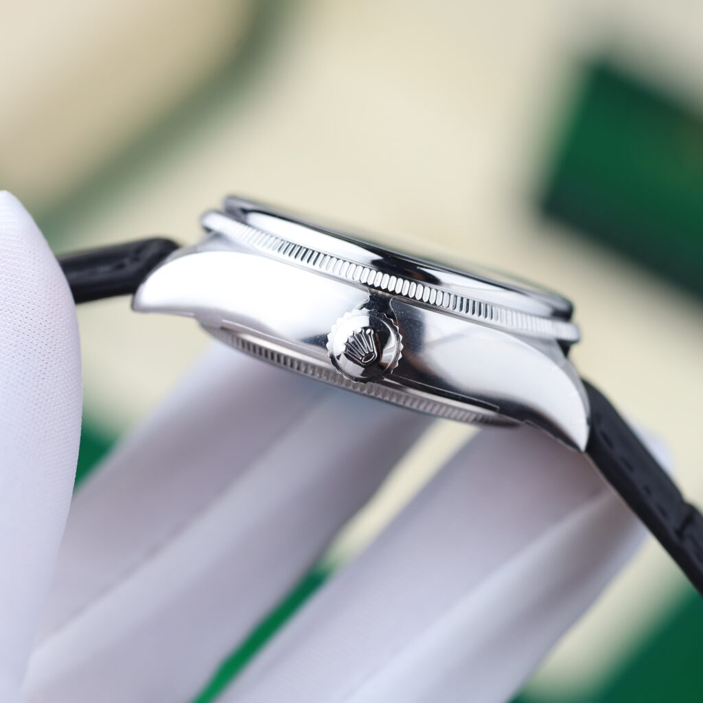 Đồng hồ Rolex Cellini 50525 Rep cao cấp mặt trắng dây da đen 39mm (2)