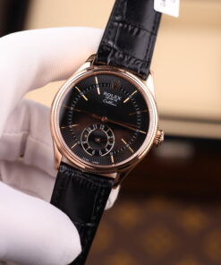 Đồng hồ Rolex Cellini Dual Time 50525 Replica 11 mặt đen vỏ phủ vàng thật 18K 39mm (2)