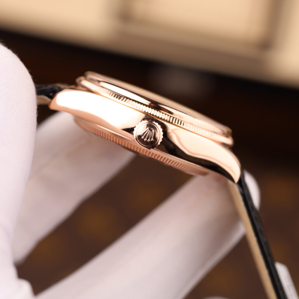 Đồng hồ Rolex Cellini Dual Time 50525 Replica 11 mặt đen vỏ phủ vàng thật 18K 39mm (2)