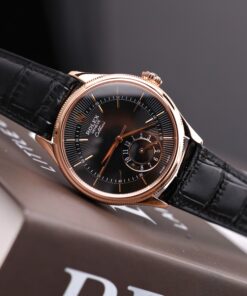 Đồng hồ Rolex Cellini Dual Time 50525 Replica 11 mặt đen vỏ phủ vàng thật 18K 39mm (2)
