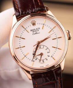 Đồng hồ Rolex Cellini Dual Time 50525 chế tác mặt trắng vỏ phủ vàng thật 18K 39mm (1)