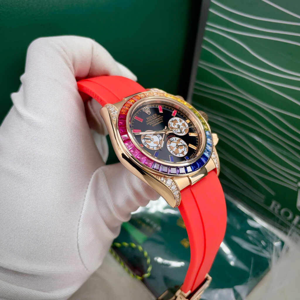 Đồng hồ Rolex Daytona Rainbow nam dây cao su đỏ máy cơ nhật giá rẻ 40mm