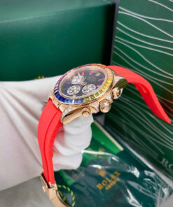 Đồng hồ Rolex Daytona Rainbow nam dây cao su đỏ máy cơ nhật giá rẻ 40mm
