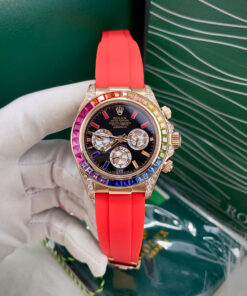 Đồng hồ Rolex Daytona Rainbow nam dây cao su đỏ máy cơ nhật giá rẻ 40mm