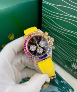 Đồng hồ Rolex Daytona Rainbow nam dây cao su vàng fake cao cấp 40mm