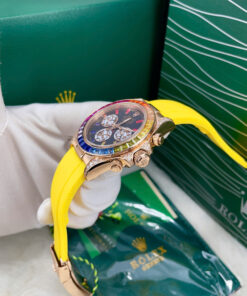 Đồng hồ Rolex Daytona Rainbow nam dây cao su vàng fake cao cấp 40mm