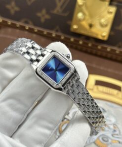 Đồng hồ nữ Cartier Rep 11 Panthere Small Model mặt xanh dương viền đính đá CZ 23x30mm (2)