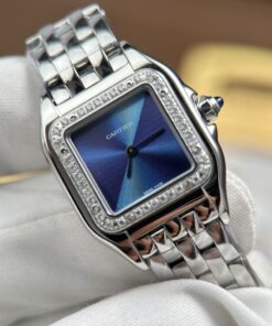 Đồng hồ nữ Cartier Rep 11 Panthere Small Model mặt xanh dương viền đính đá CZ 23x30mm (2)