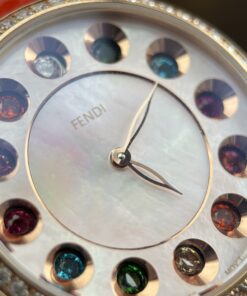 Đồng hồ nữ Fendi Crazy Carats Replica 11 mặt khảm xà cừ hồng dây da 36mm (2)