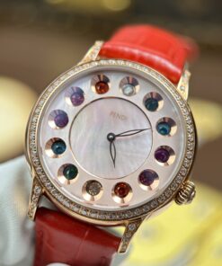 Đồng hồ nữ Fendi Crazy Carats Replica 11 mặt khảm xà cừ hồng dây da 36mm (2)