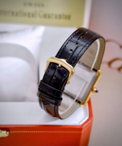 Đồng Hồ Cartier Tank Louis Nữ Vàng Gold Dây Da Đen Fake Cao Cấp 24x32mm