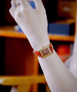 Đồng Hồ Cartier Tank Louis Nữ Vàng Gold Dây Da Đỏ Fake Cao Cấp 24x32mm