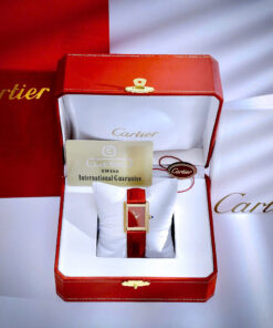 Đồng Hồ Cartier Tank Louis Nữ Vàng Gold Dây Da Đỏ Fake Cao Cấp 24x32mm