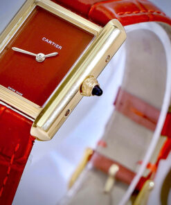 Đồng Hồ Cartier Tank Louis Nữ Vàng Gold Dây Da Đỏ Fake Cao Cấp 24x32mm