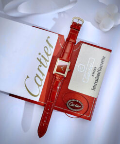 Đồng Hồ Cartier Tank Louis Nữ Vàng Gold Dây Da Đỏ Fake Cao Cấp 24x32mm