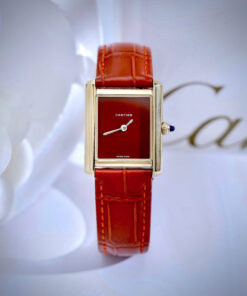 Đồng Hồ Cartier Tank Louis Nữ Vàng Gold Dây Da Đỏ Fake Cao Cấp 24x32mm