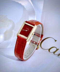 Đồng Hồ Cartier Tank Louis Nữ Vàng Gold Dây Da Đỏ Fake Cao Cấp 24x32mm
