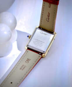 Đồng Hồ Cartier Tank Louis Nữ Vàng Gold Dây Da Đỏ Fake Cao Cấp 24x32mm