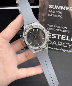 Đồng Hồ Hublot Orlinski nam đính đá dây cao su xám máy nhật giá rẻ fake cao cấp 40mm