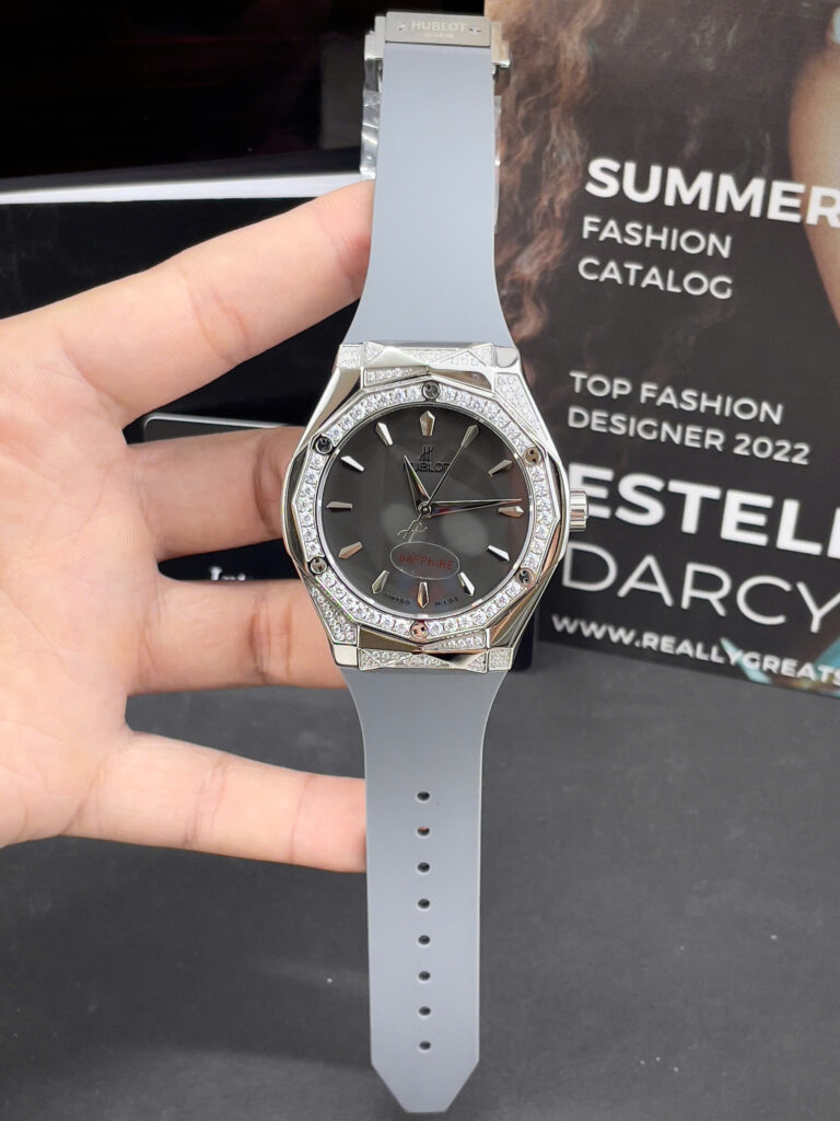 Đồng Hồ Hublot Orlinski nam đính đá dây cao su xám máy nhật giá rẻ fake cao cấp 40mm