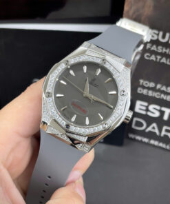 Đồng Hồ Hublot Orlinski nam đính đá dây cao su xám máy nhật giá rẻ fake cao cấp 40mm