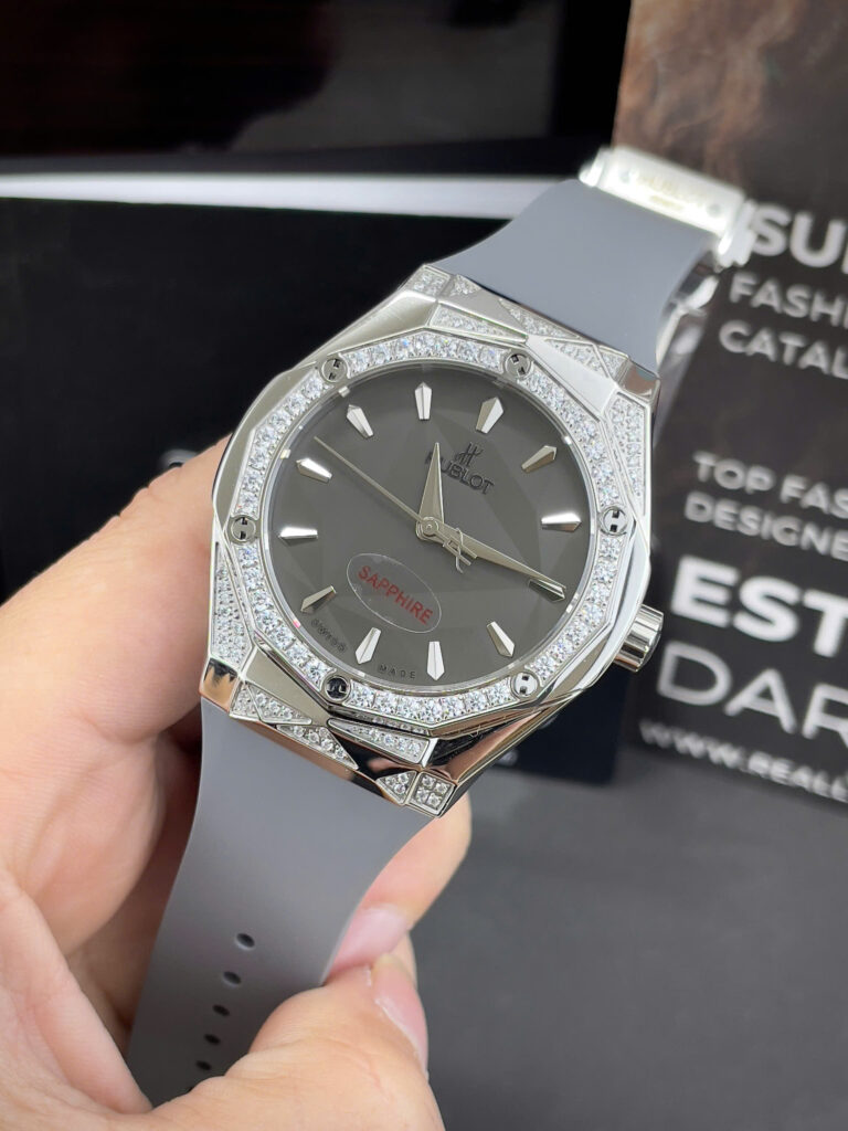 Đồng Hồ Hublot Orlinski nam đính đá dây cao su xám máy nhật giá rẻ fake cao cấp 40mm
