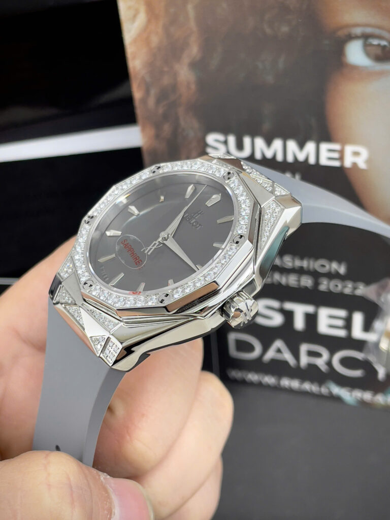 Đồng Hồ Hublot Orlinski nam đính đá dây cao su xám máy nhật giá rẻ fake cao cấp 40mm