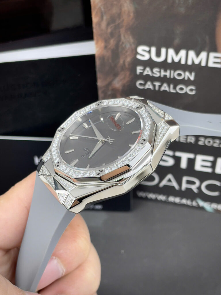 Đồng Hồ Hublot Orlinski nam đính đá dây cao su xám máy nhật giá rẻ fake cao cấp 40mm