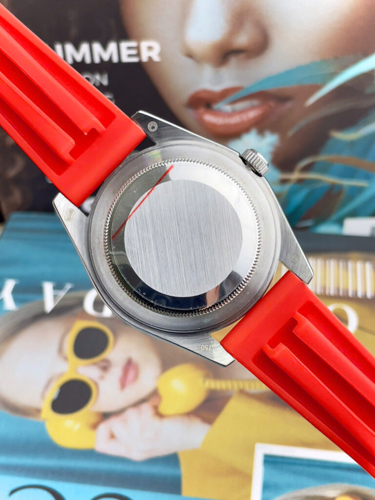 Đồng Hồ Rolex DateJust Máy Cơ Nhật Dây Cao Su Đỏ Đính Đá Fake Cao Cấp 41mm