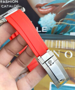 Đồng Hồ Rolex DateJust Máy Cơ Nhật Dây Cao Su Đỏ Đính Đá Fake Cao Cấp 41mm