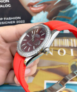 Đồng Hồ Rolex DateJust Máy Cơ Nhật Dây Cao Su Đỏ Đính Đá Fake Cao Cấp 41mm
